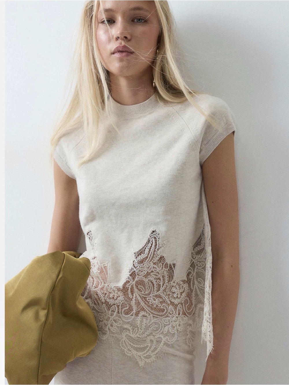 ASOS Cream Sleeveless Knit Top Lace Tank Top